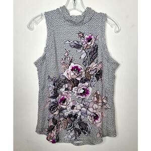 White House Black Market silk floral chevron sleeveless blouse - XS
